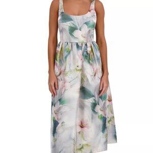Kensie Shimmer Twill Abstract Floral Midi Cocktail Party Dress